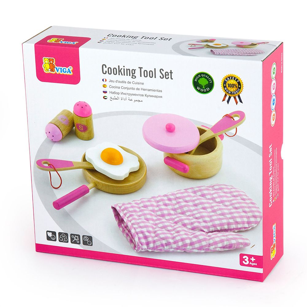 Дървен комплект за хранене, Закуска, розов