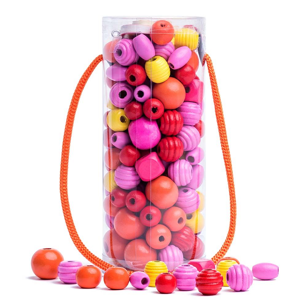 Woodyland, Комплект дървени мъниста за нанизване в туба, оранжеви