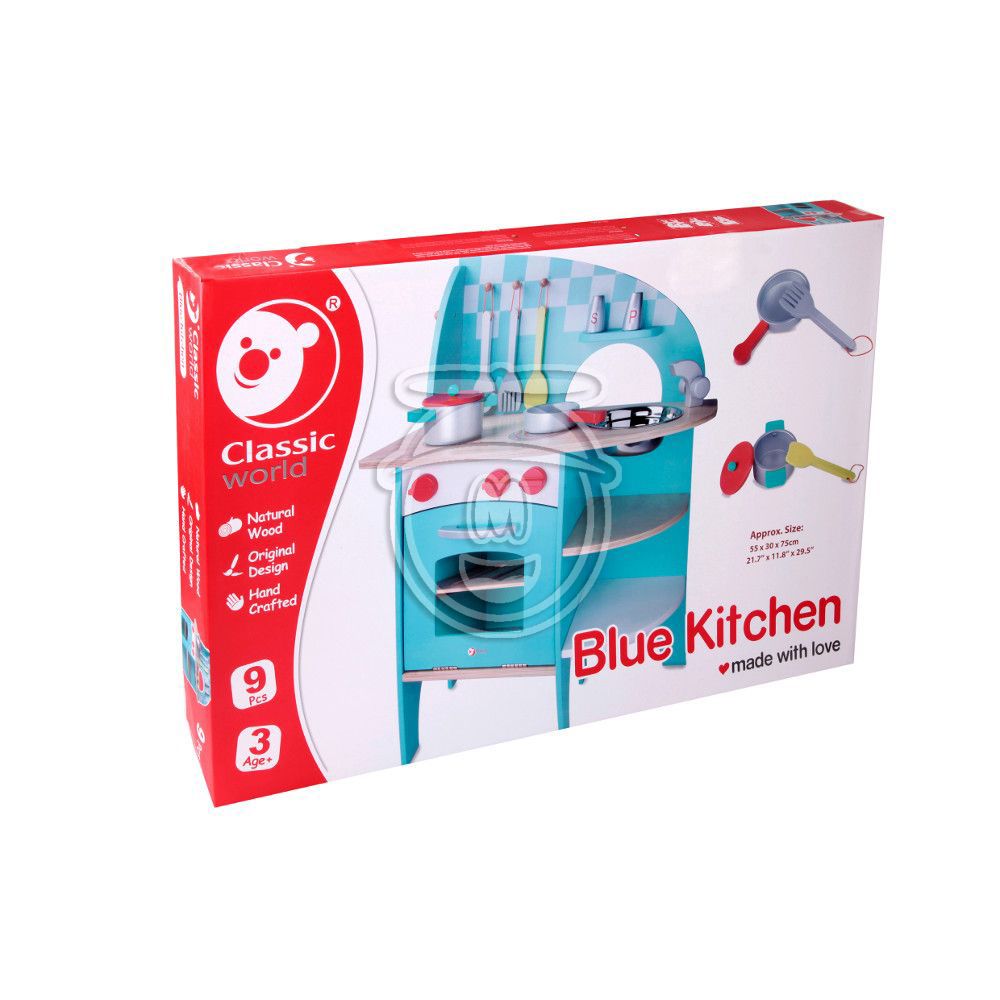 Детска дървена кухня с аксесоари, синя