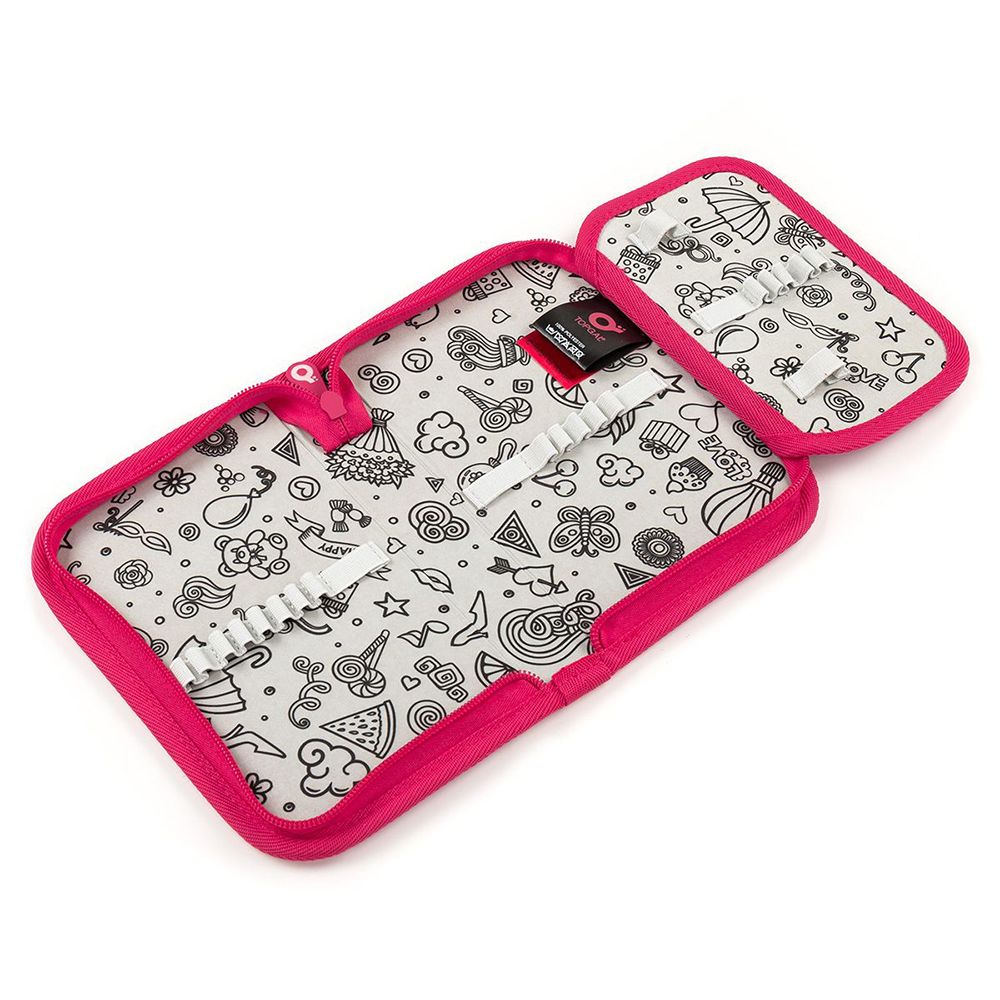 Ученически несесер с един цип, Син с цветя