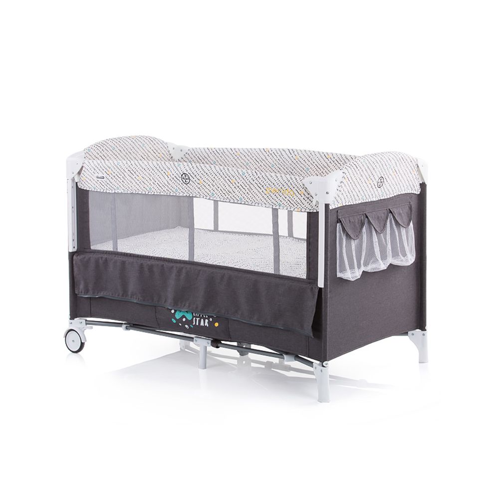 Детска кошара за спане и игра, с падаща страница, Мерида  сив гранит