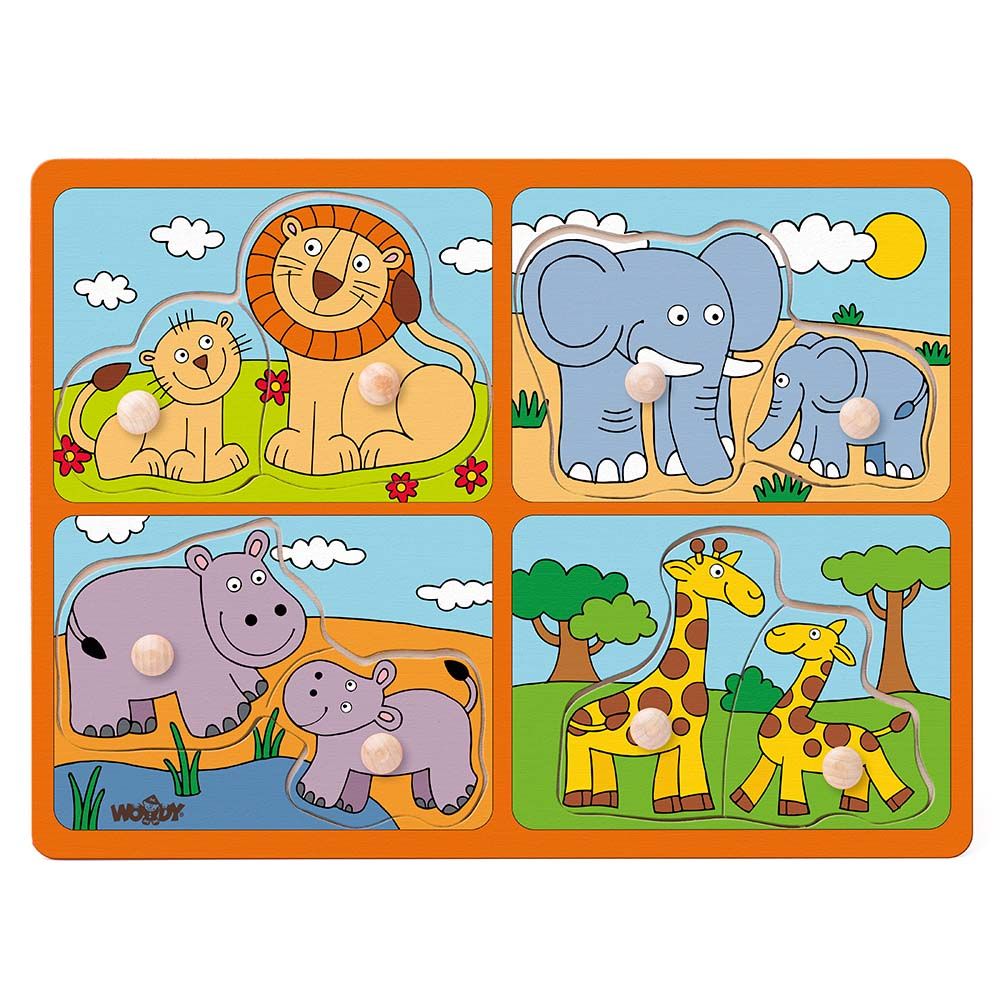 Woodyland, Дървен пъзел с дръжки, Африканските животни и техните малки