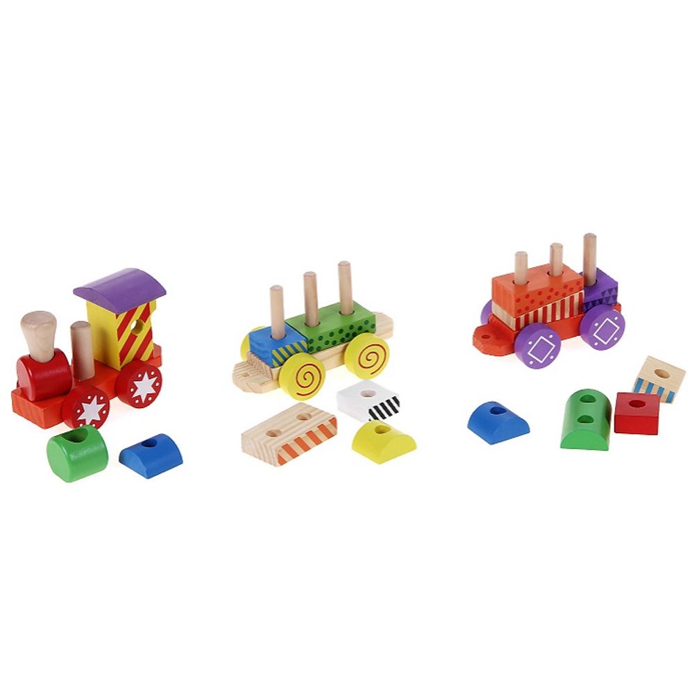 Дървено цветно дидактическо влакче