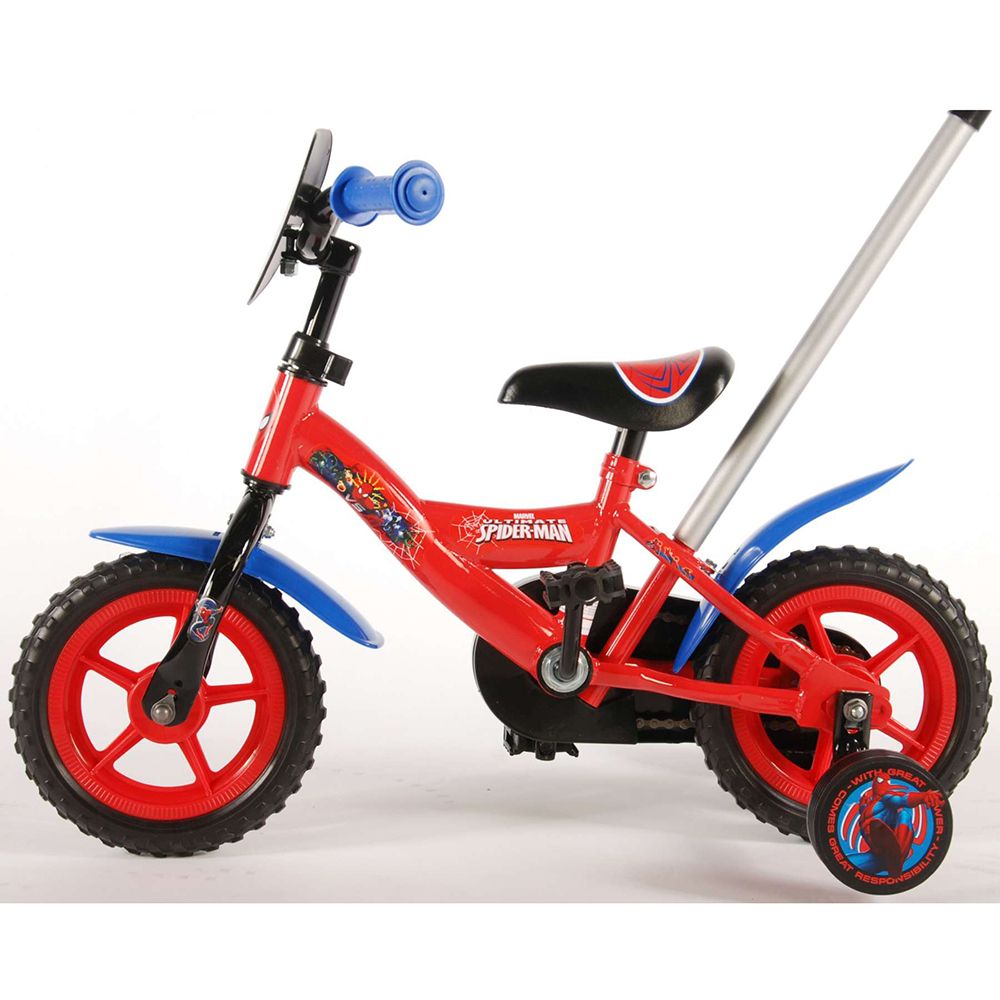 Метален детски велосипед с помощни колела и родителски контрол, Спайдърмен, 10 инча