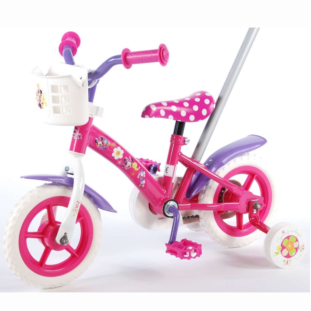 Метален детски велосипед с помощни колела и родителски контрол, Дисни, Мини Маус, 10 инча
