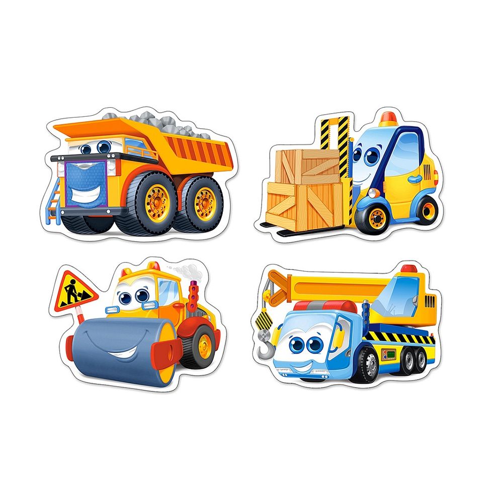 Забавни строителни машини, пъзел с 3, 4, 6 и 9 елемента