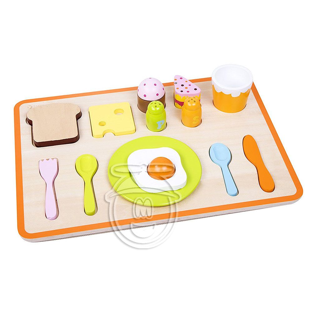 Classic world, Дървен комплект за закуска, пъзел, зелен