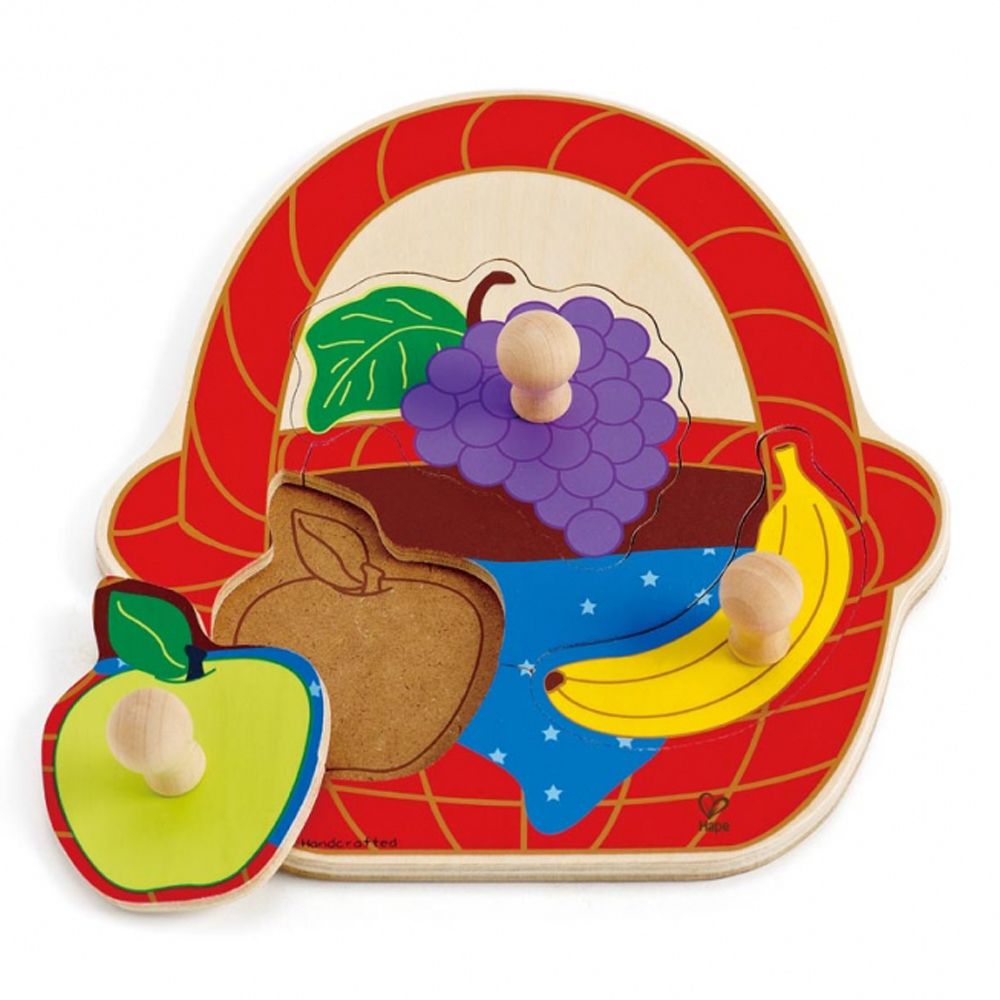 Hape, Дървен пъзел с дръжки и подсказка, Кошница с плодове