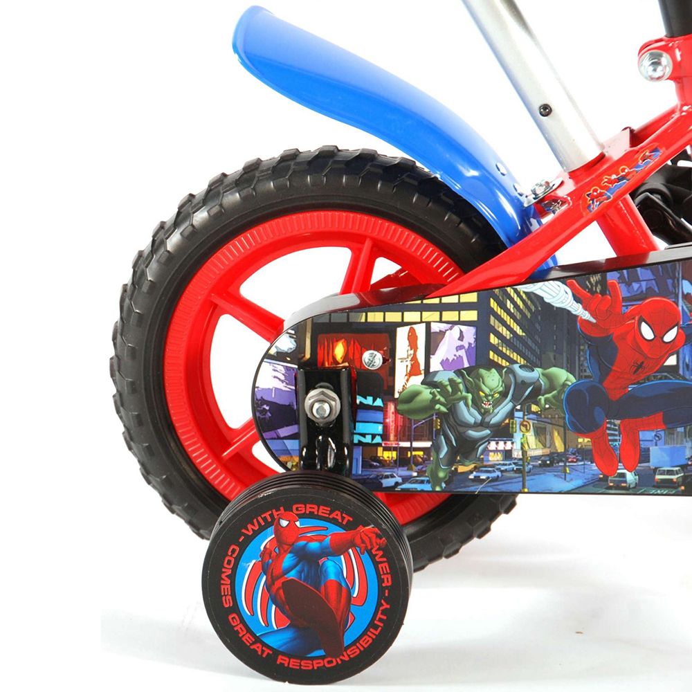 Метален детски велосипед с помощни колела и родителски контрол, Спайдърмен, 10 инча