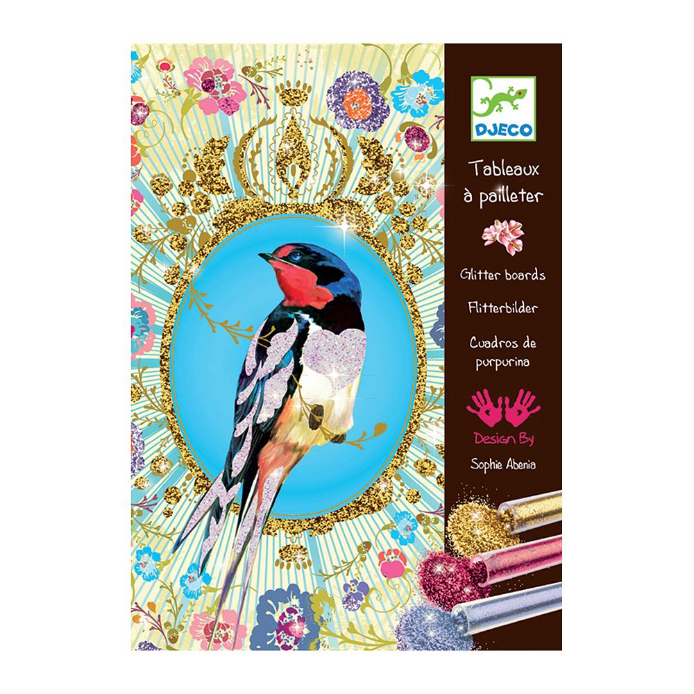 Djeco, Комплект за рисуване с брокат, Пойни птички