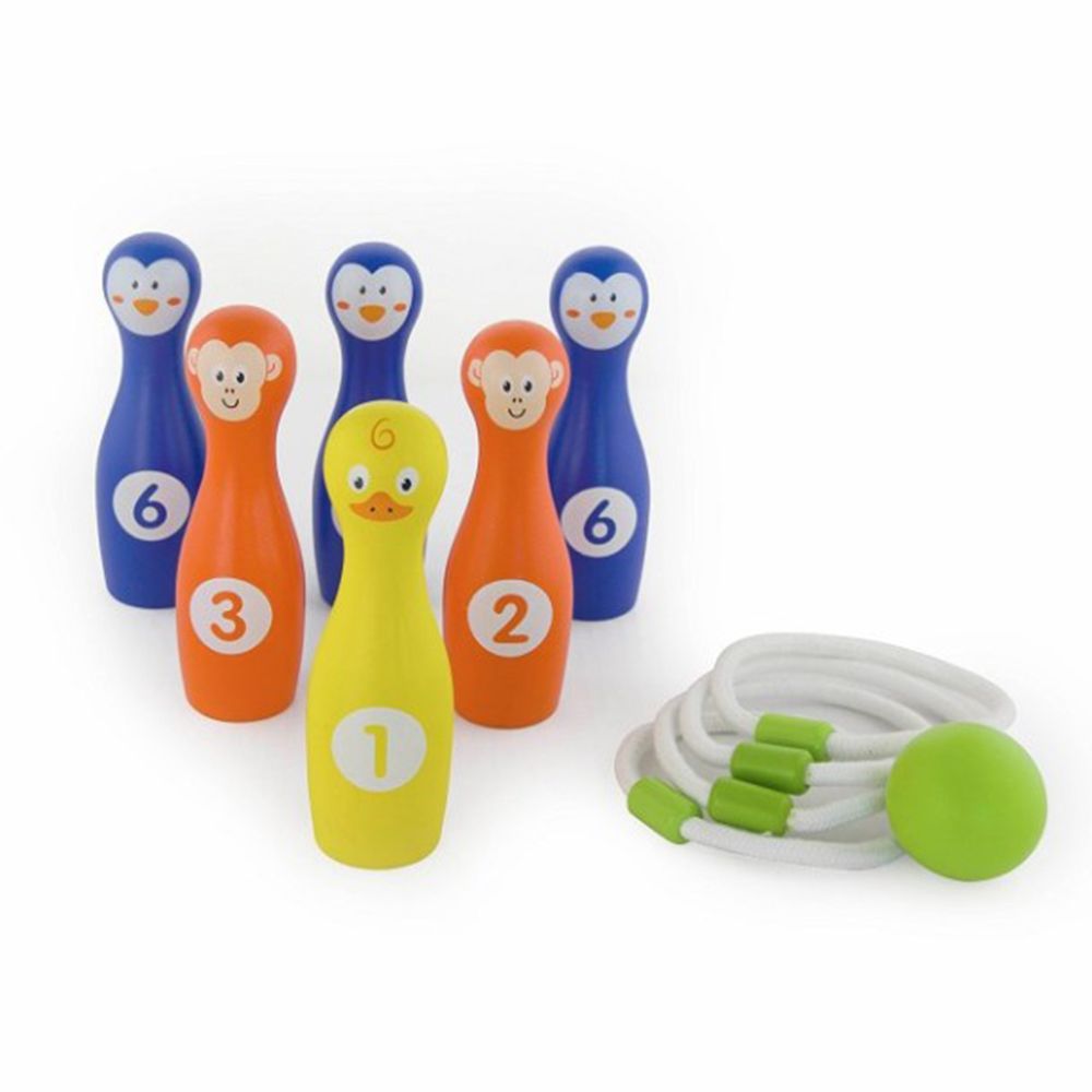 Viga toys, Дървена игра боулинг и рингове, 2 в 1, Животни
