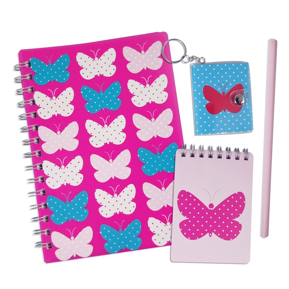 Sense, Комплект тефтерчета, ключодържател и молив, Пеперуда