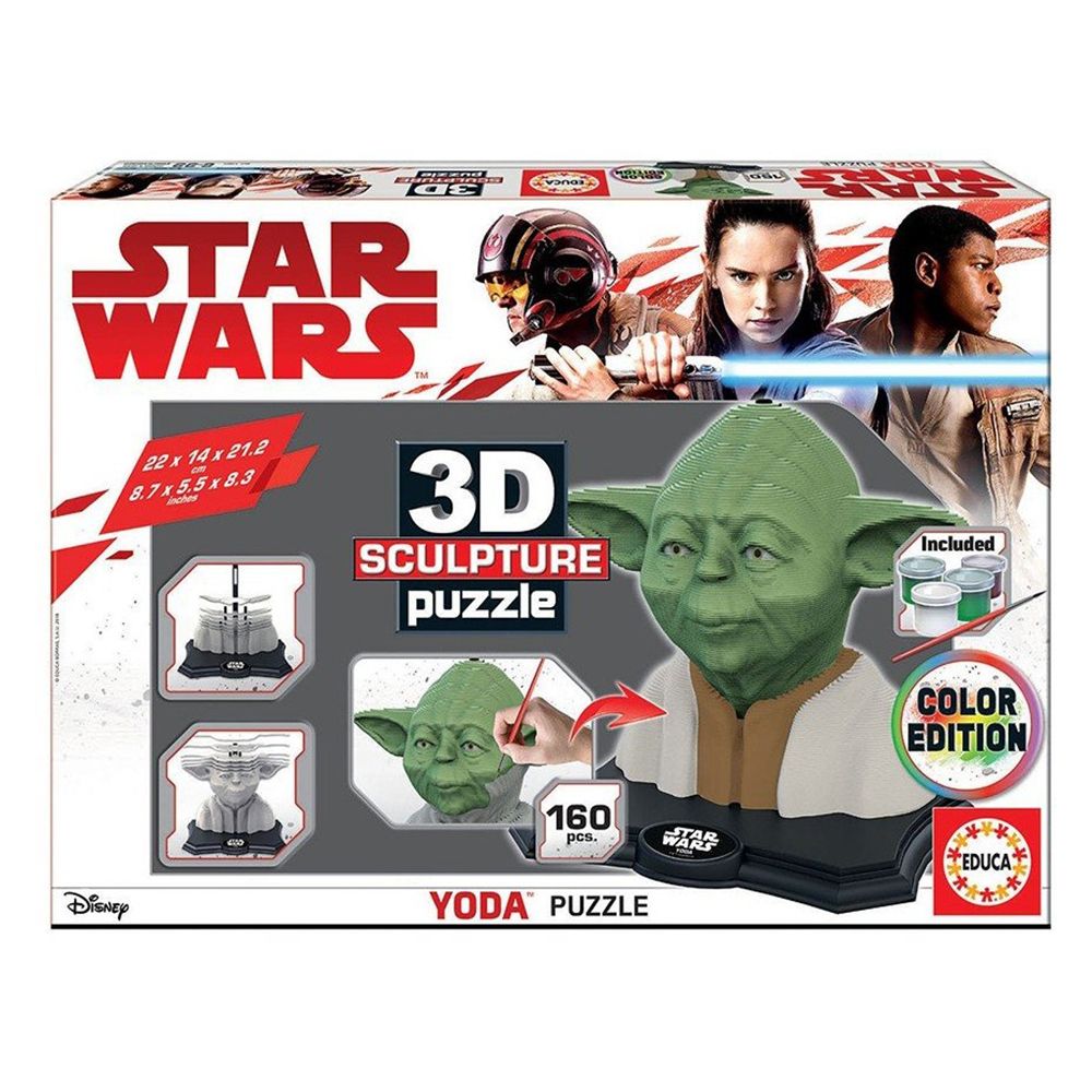 Educa, Междузвездни войни, Йода, 3D пъзел за оцветяване, 160 части