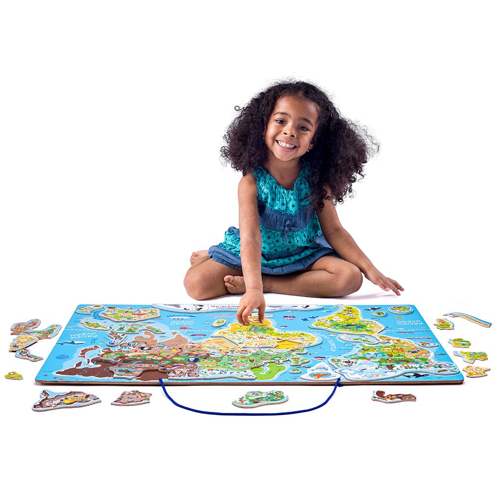 Магнитна карта на света, пъзел с магнитни части и игра, 2 в 1
