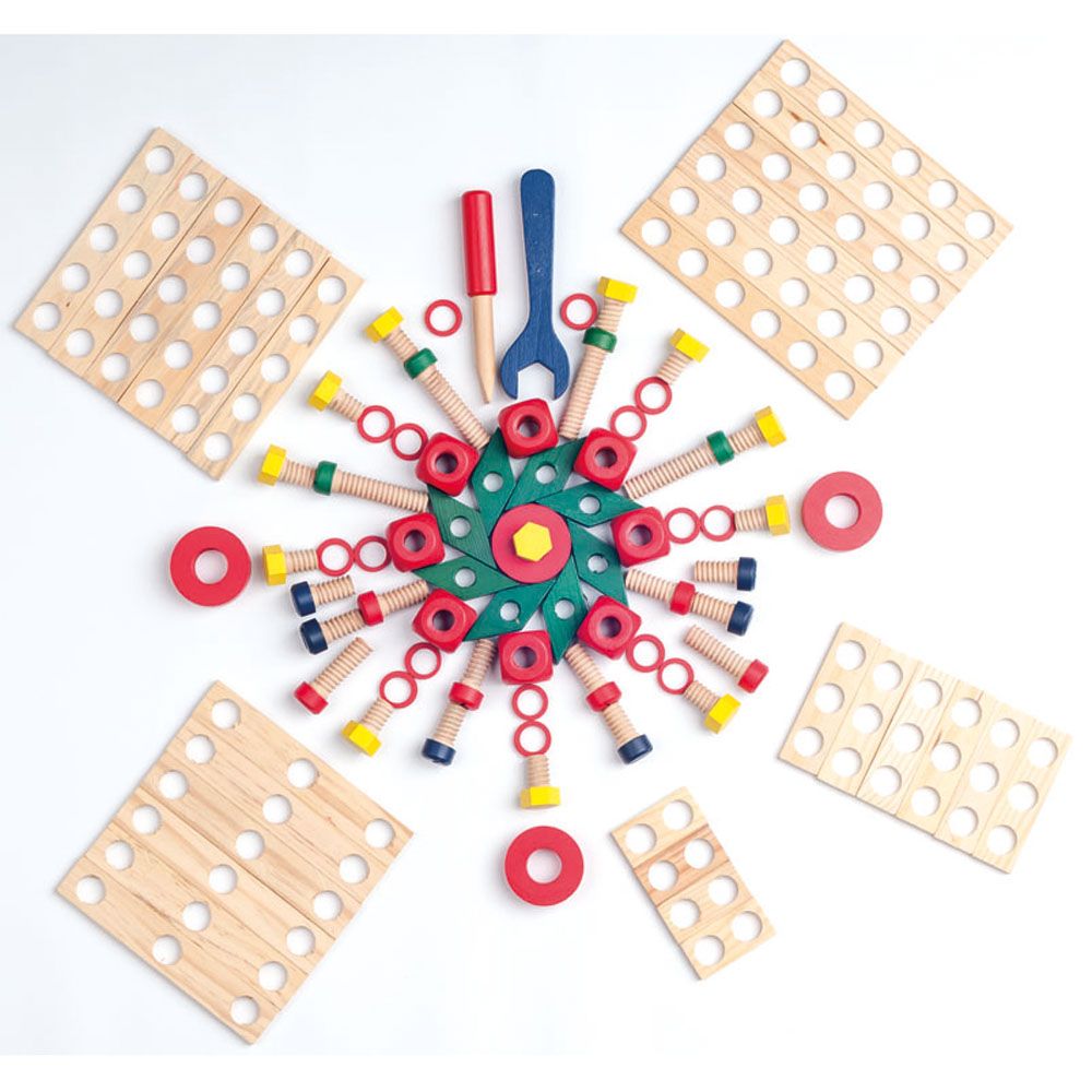 Дървен конструктор в кофа, 100 части