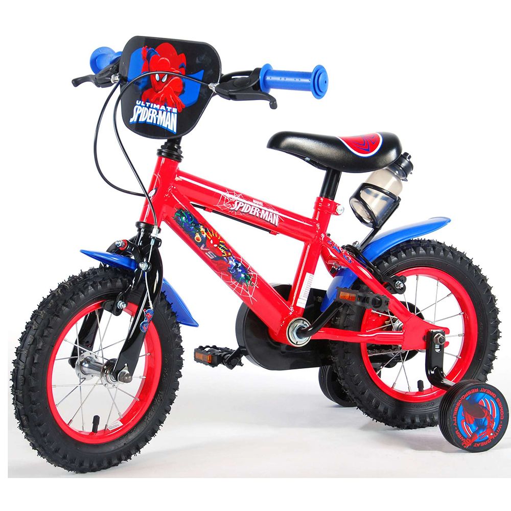Детски велосипед Спайдермен, с помощни колела, 12 инча