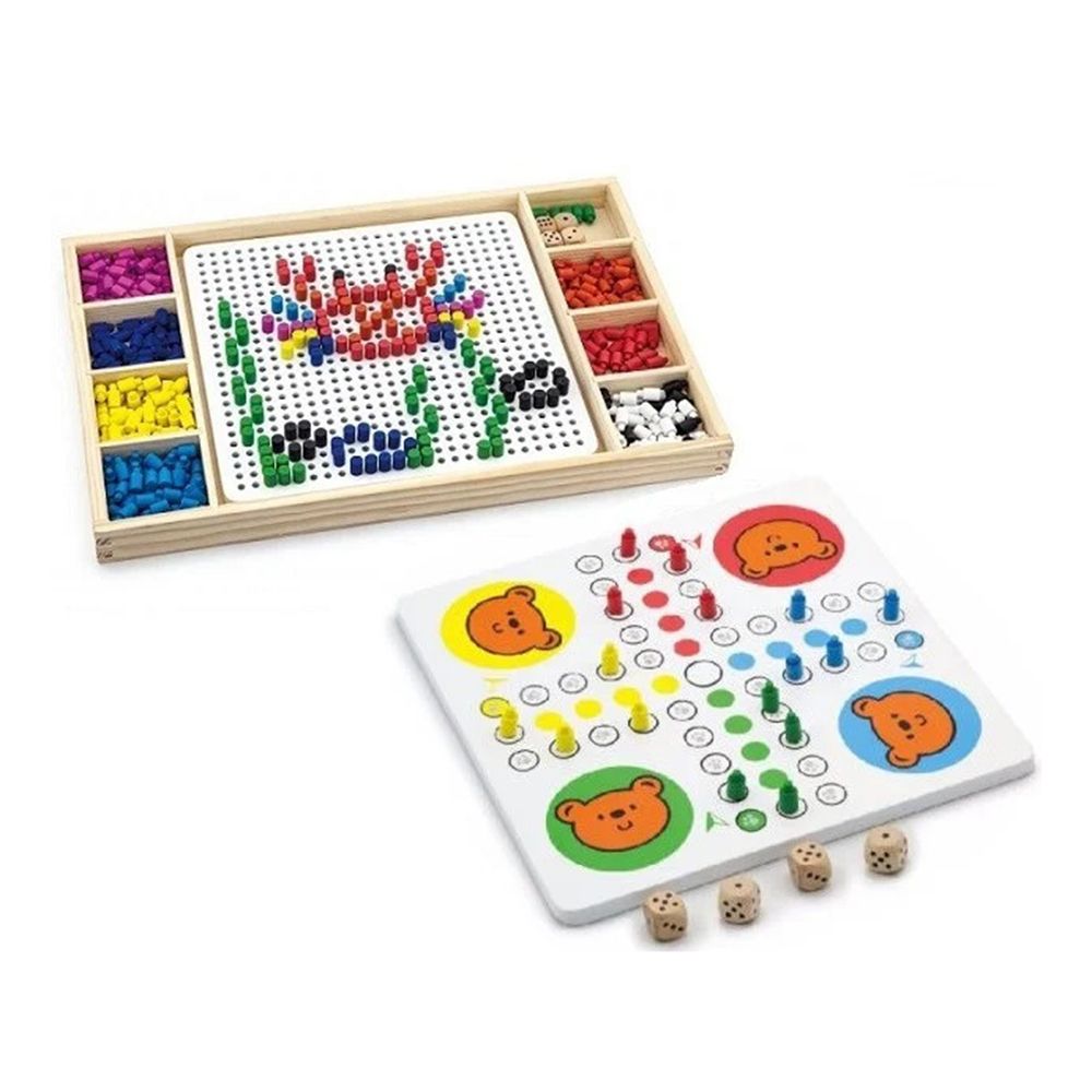 Viga toys, Дървена мозайка и Не се сърди човече, 2 в 1