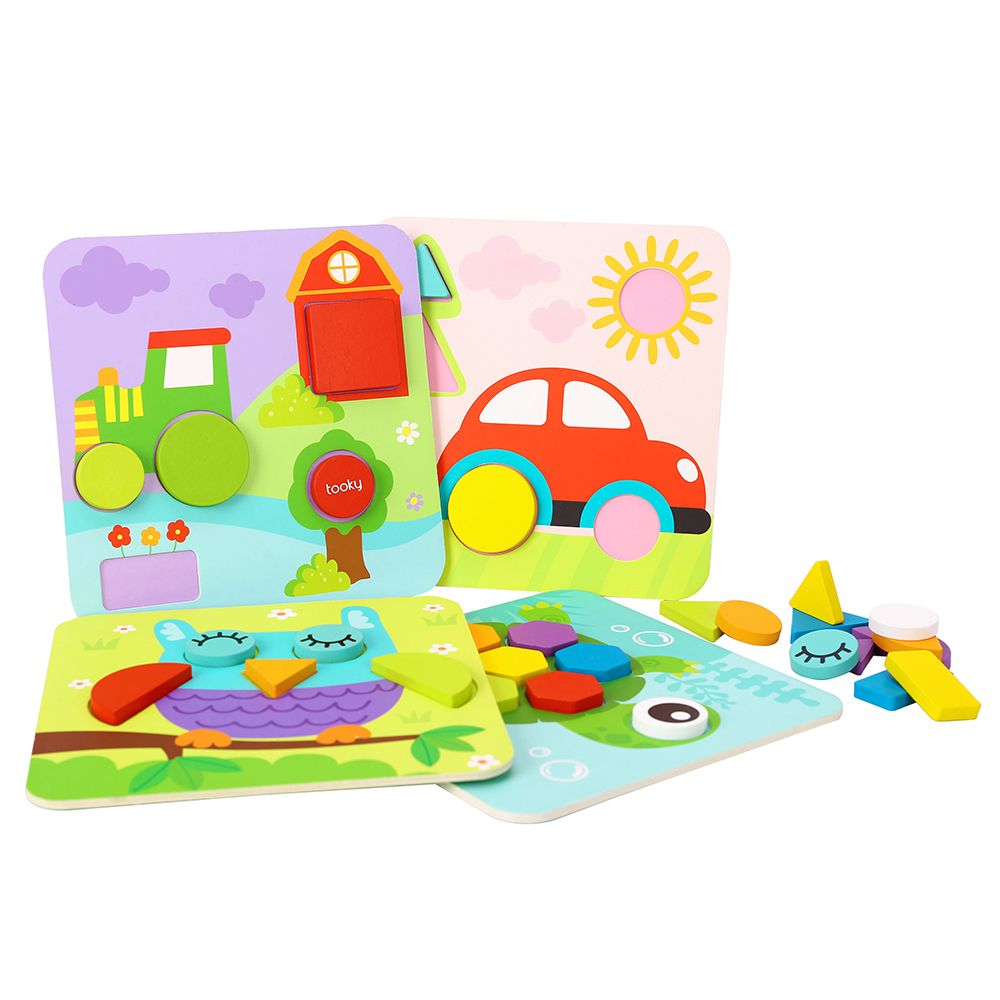 Tooky Toy, Дървена мозайка с цветове и форми, 4 в 1