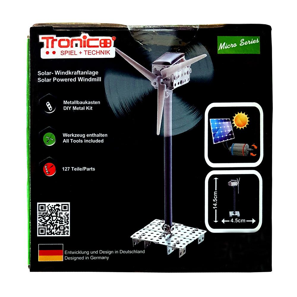 Micro Series, Метален конструктор със соларна батериия, Ветрогенератор, 127 части, Tronico