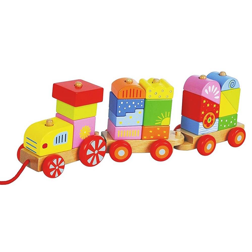 Дървено цветно дидактическо влакче