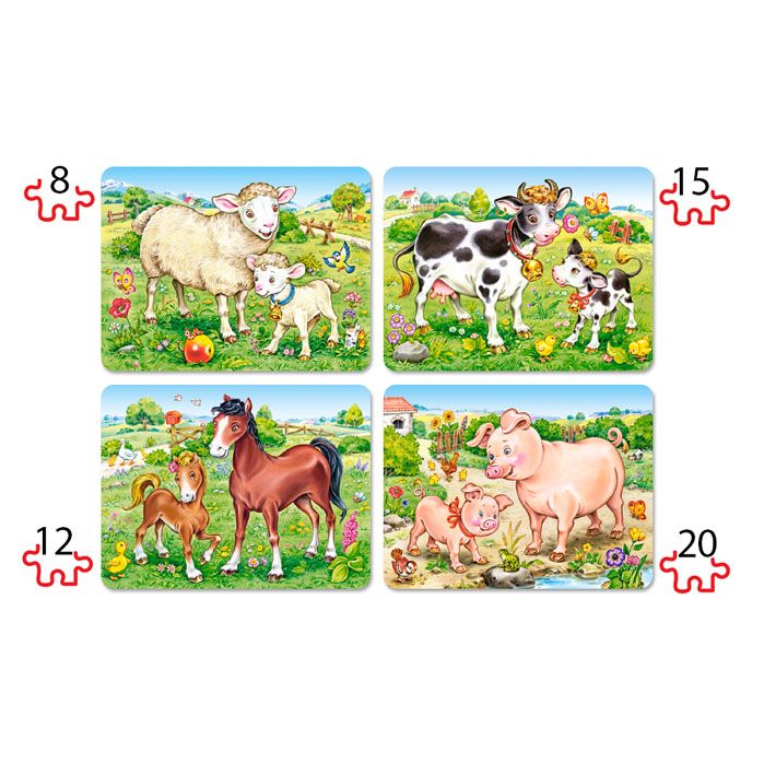 Животните и техните малки, пъзел с 8, 12, 15 и 20 чаcти