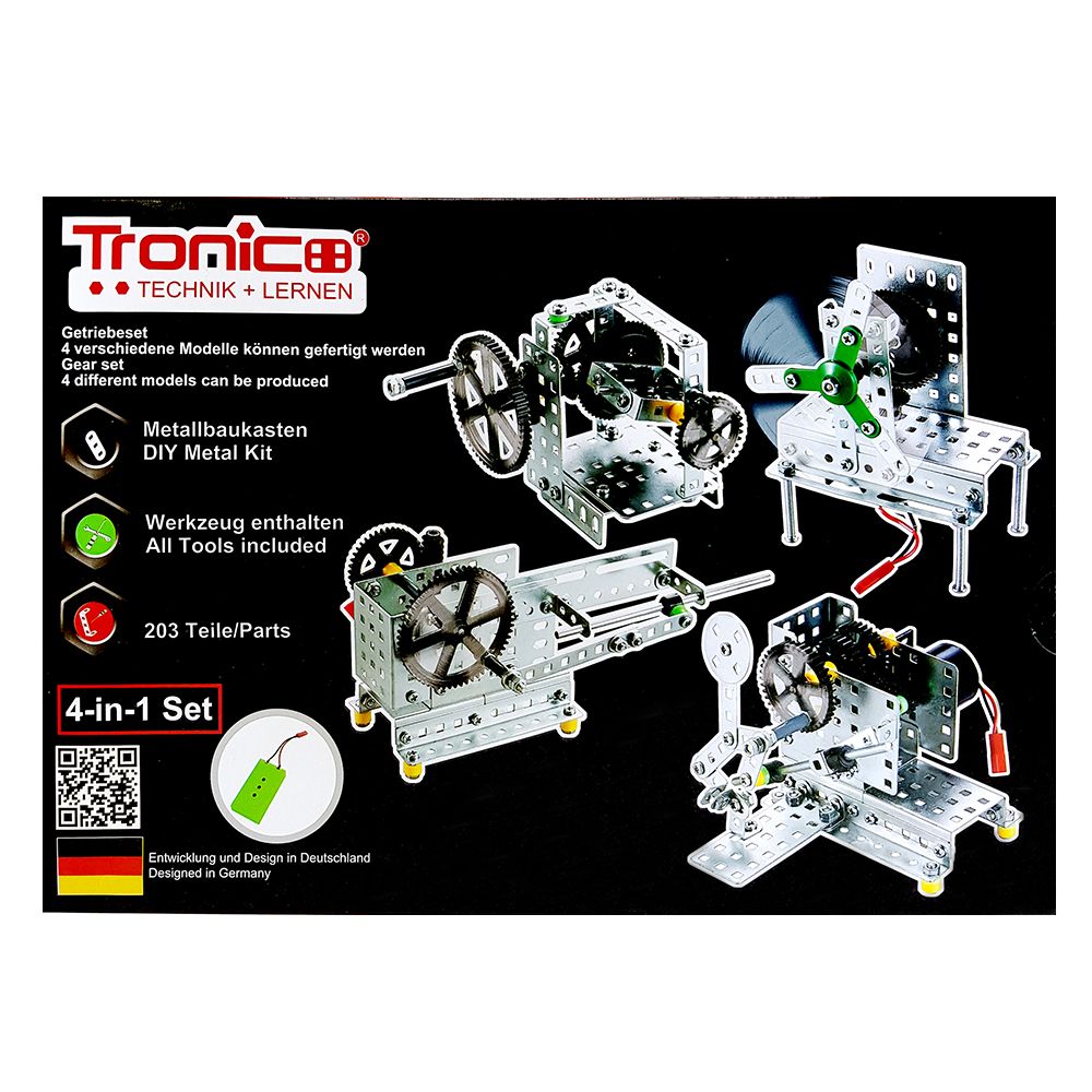 Silver Serie, Метален конструктор, Зъбни колела, 4 в 1, 203 части, Tronico