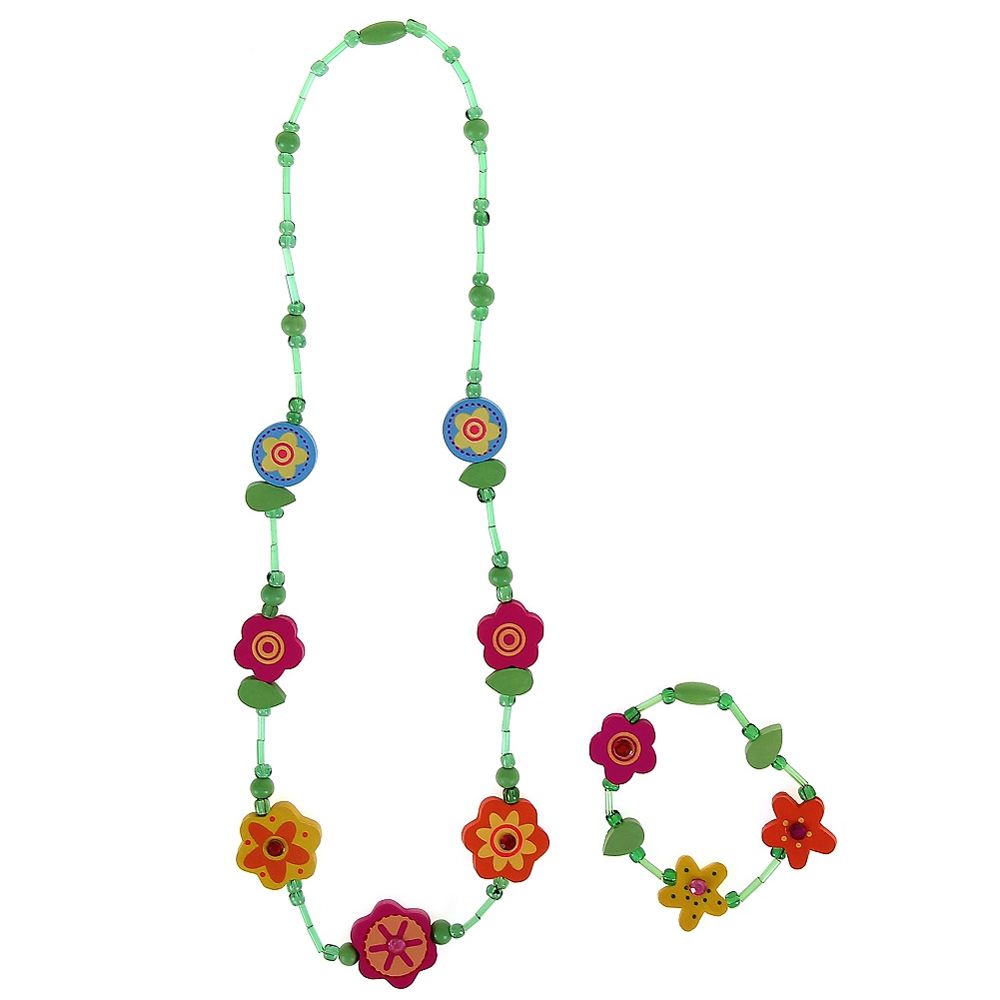 Комплект гривна с колие, Цветя