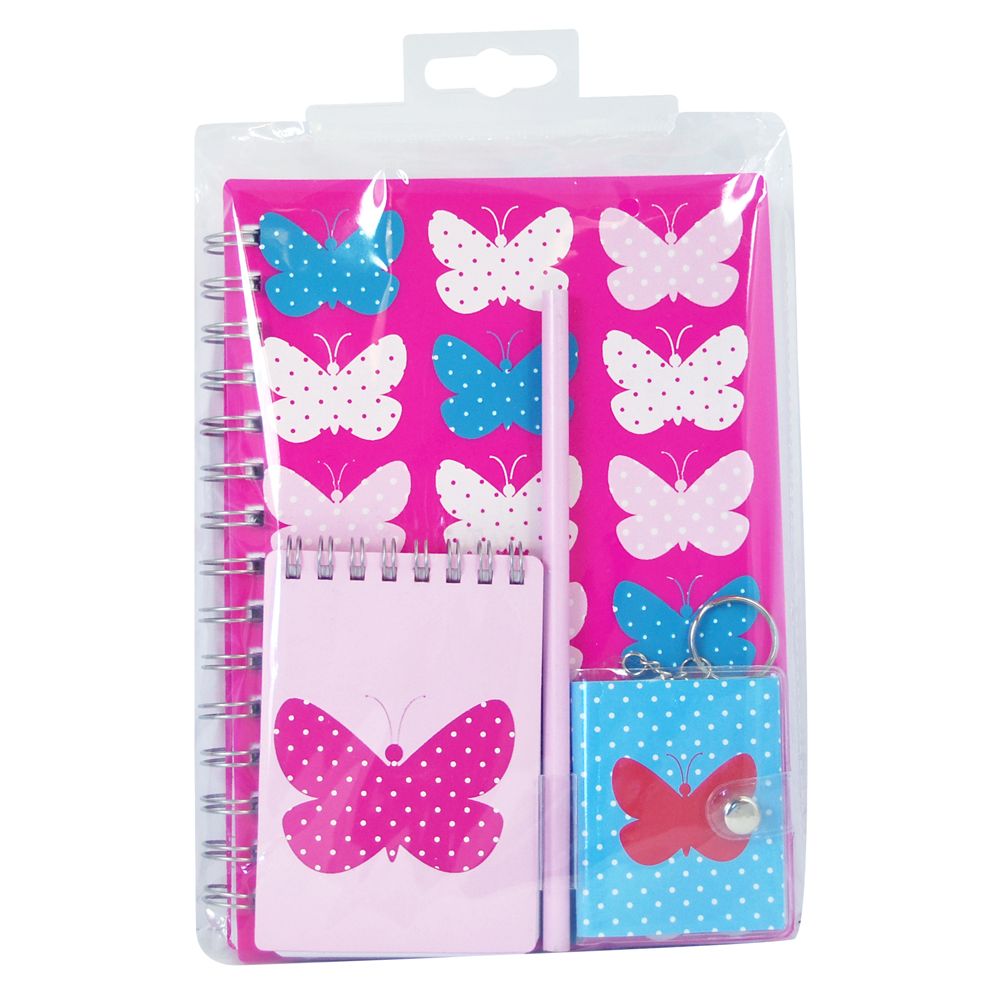Комплект тефтерчета, ключодържател и молив, Пеперуда