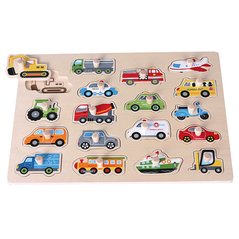 Дървен пъзел с дръжки, Превозни средства, голям размер