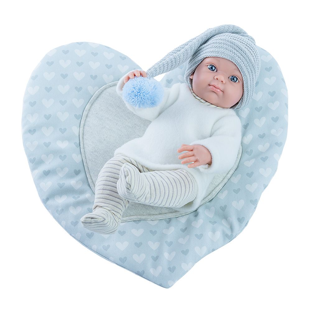 Mini Pikolines, Кукла-бебе, със синя постелка-сърце , 32 см, Paola Reina