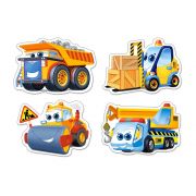 Весели строителни машини, пъзел с 3, 4, 6 и 9 чаcти