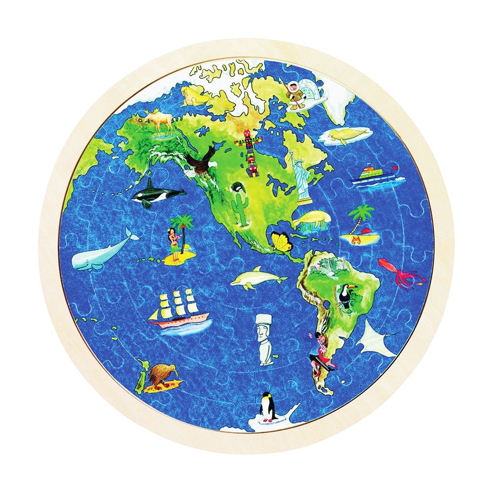 Дървен кръгъл пъзел, Глобус