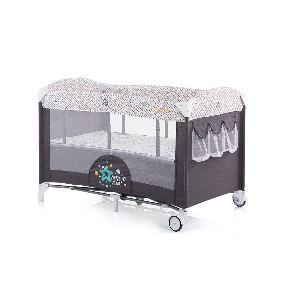 Chipolino, Детска кошара за спане и игра, с падаща страница, Мерида  сив гранит