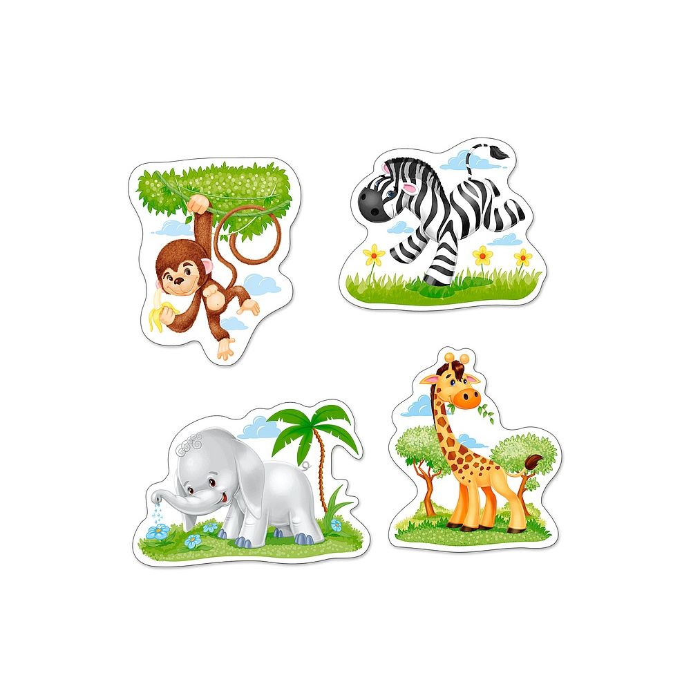 Африкански животни, пъзел с 3, 4, 6 и 9 елемента