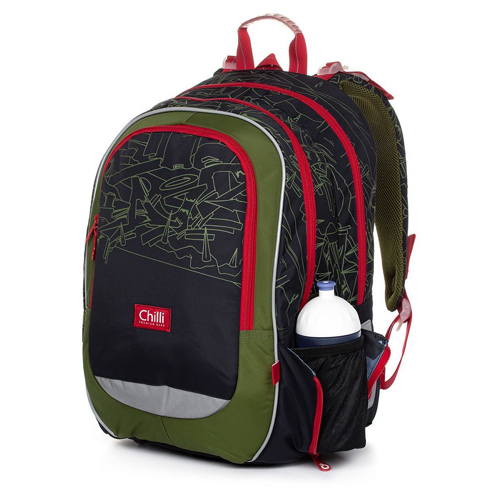 Анатомична ученическа раница, Драскано зелена