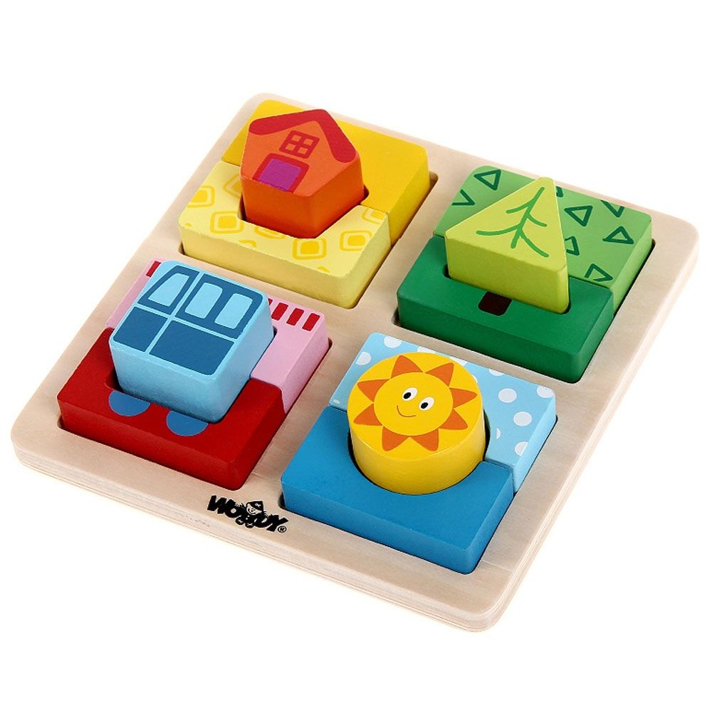 Woodyland, Пъзел-сортер с форми, Къщичка и слънце