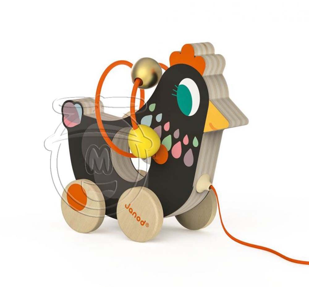 Janod, Лабиринт с мъниста за дърпане, Кокошка