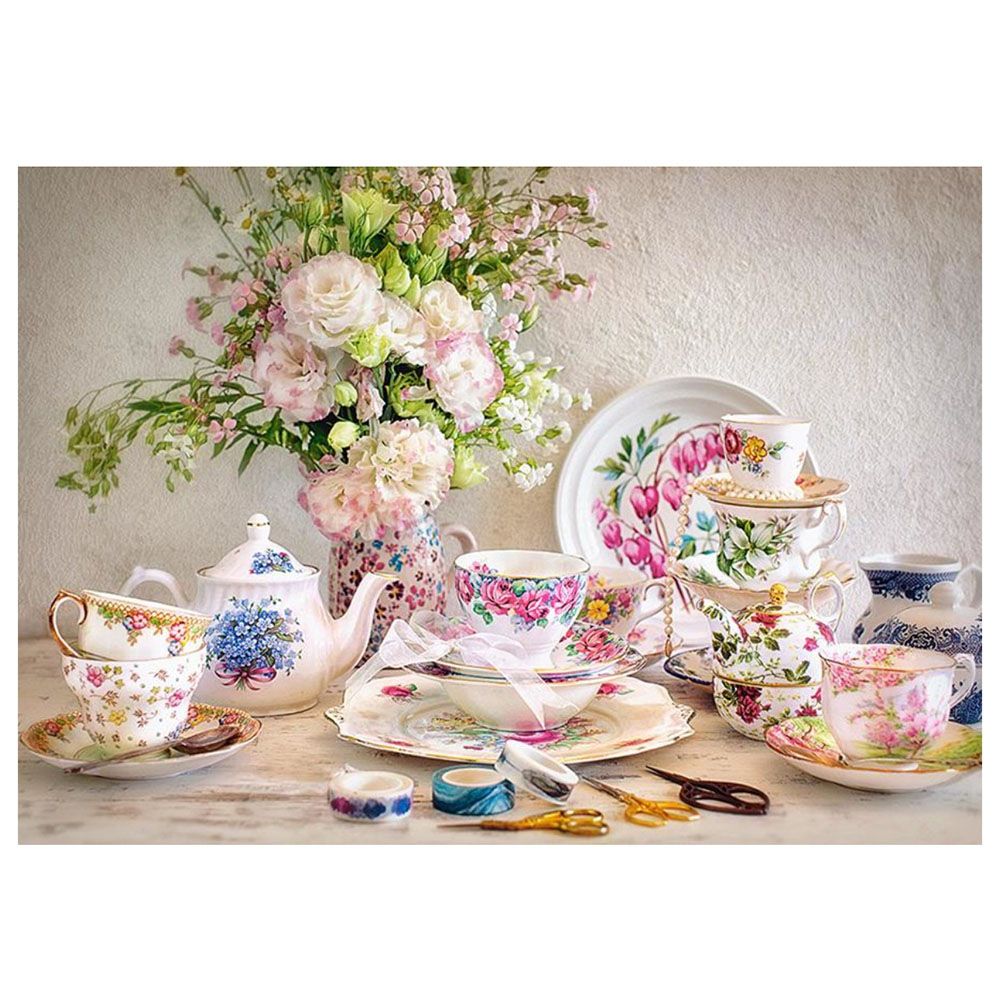 Натюрморт с порцелан и цветя, пъзел 500 части
