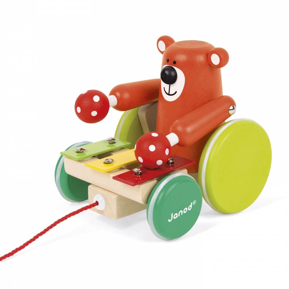 Дървена играчка за дърпане, Мечка с ксилофон