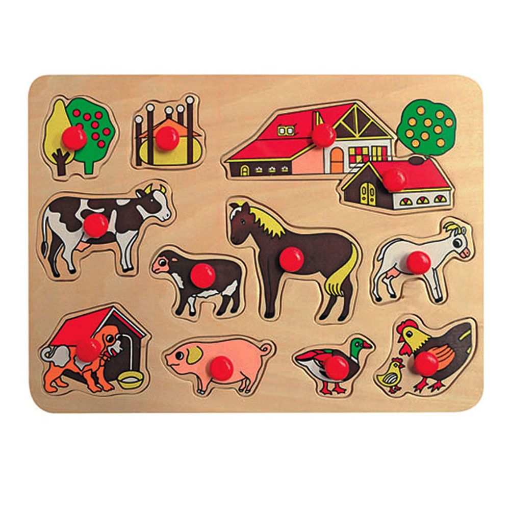 Woodyland, Дървен пъзел с дръжки, Конче, Крава, Куче Ферма