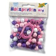 Дървени мъниста, розови и лилави