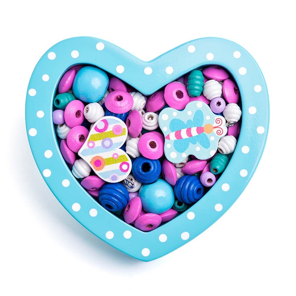 Woodyland, Комплект дървени мъниста за нанизване, Тюркоазено сърце