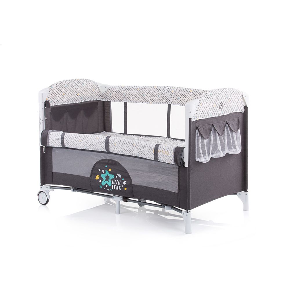 Детска кошара за спане и игра, с падаща страница, Мерида  сив гранит