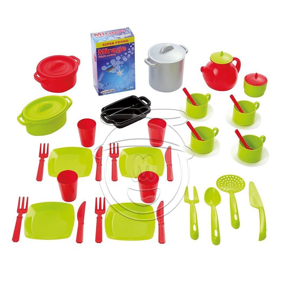 Комплект съдове за готвене и сервиране, със сушилник