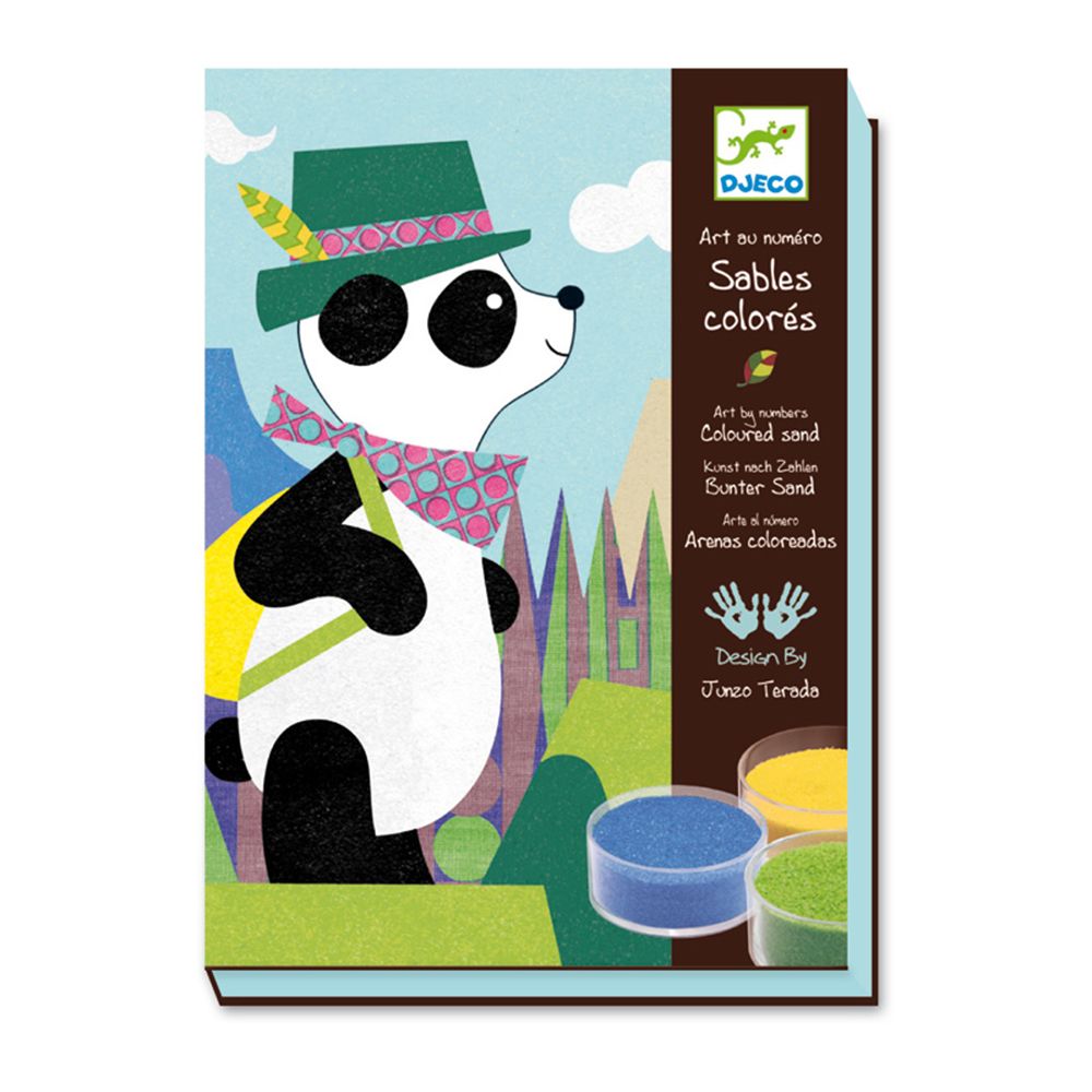 Djeco, Творчески комплект за рисуване с цветен пясък, Панда и приятели