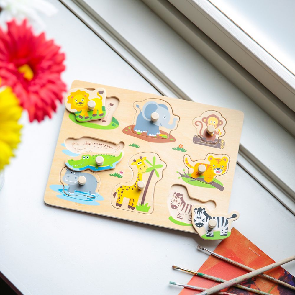 Дървен пъзел с дръжки, Джунгла, 8 елемента