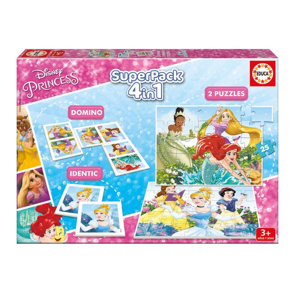 Educa, Комплект 4 в 1, игри и пъзели, Принцеси, Disney