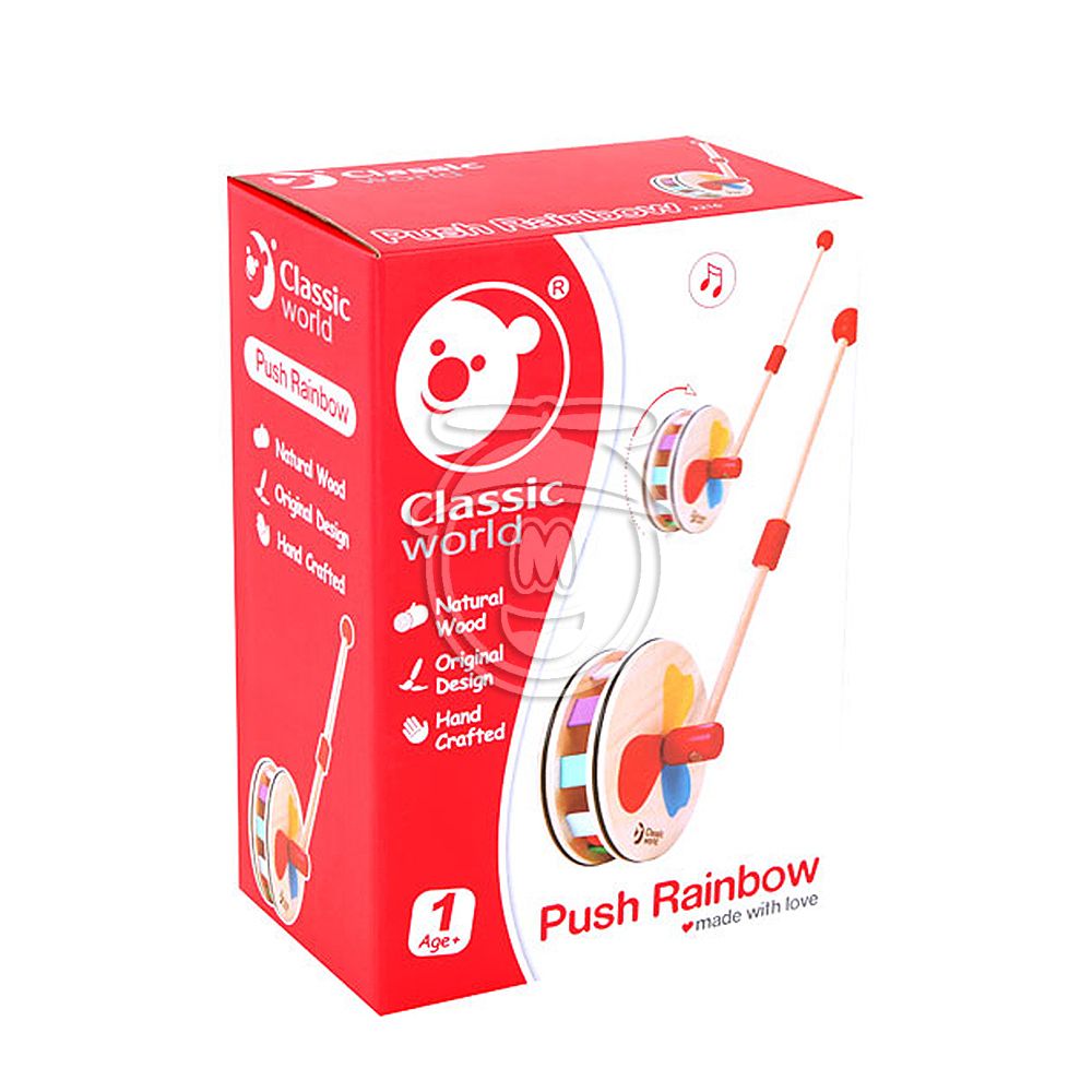Дървена играчка за бутане с цветовете на дъгата