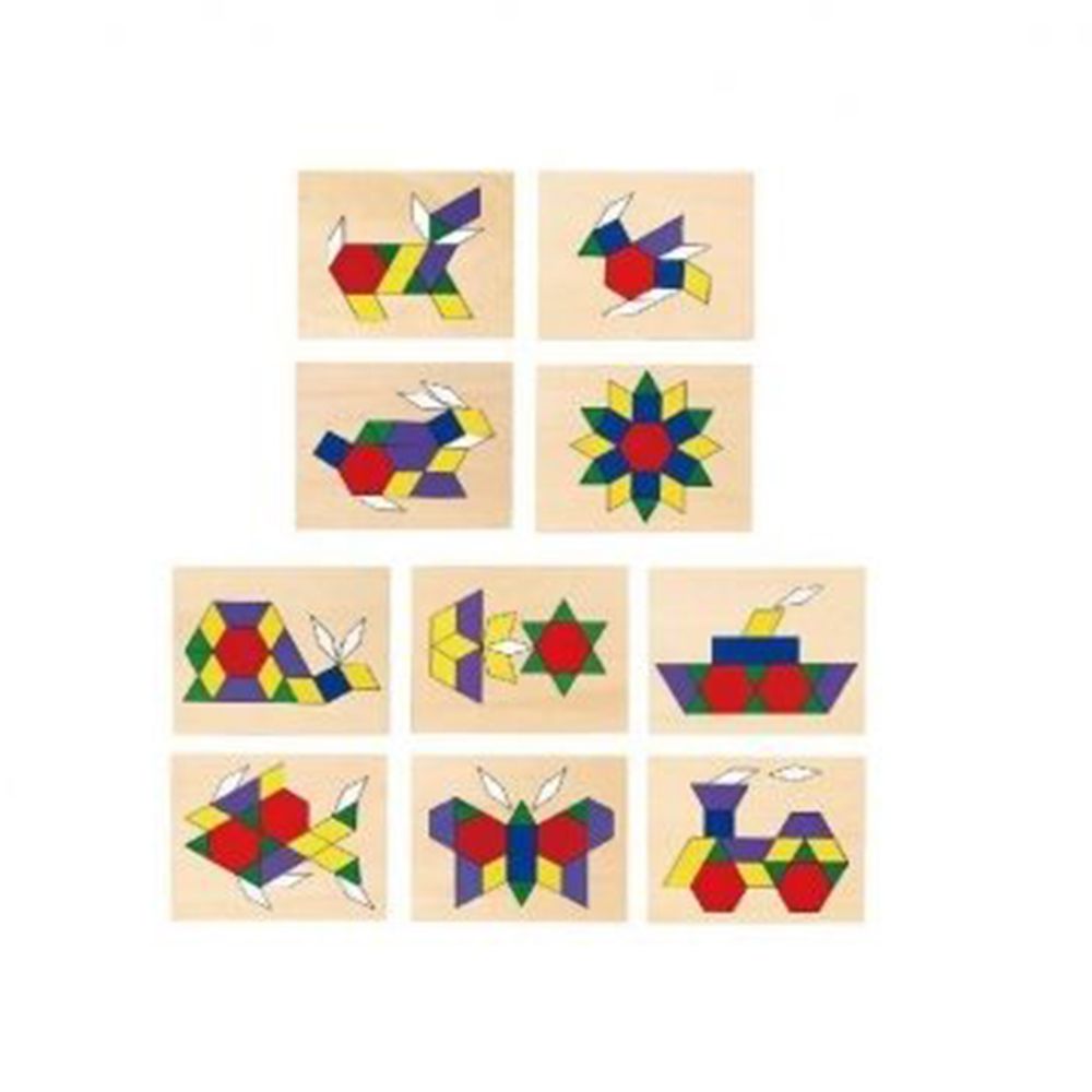 Дървена мозайка с шаблони в кутия