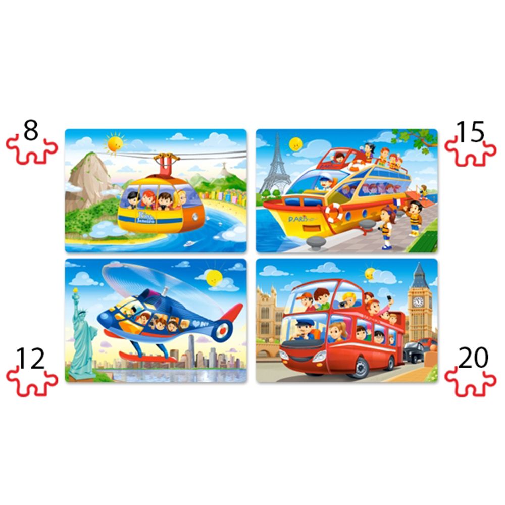 Пътуване по света, пъзел с 8, 12, 15 и 20 елемента